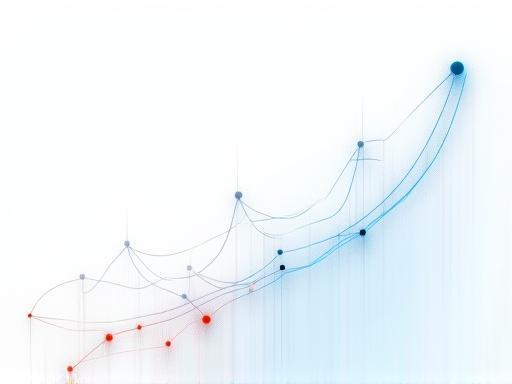 Abstract graphic representing growth and efficiency with rising lines and nodes